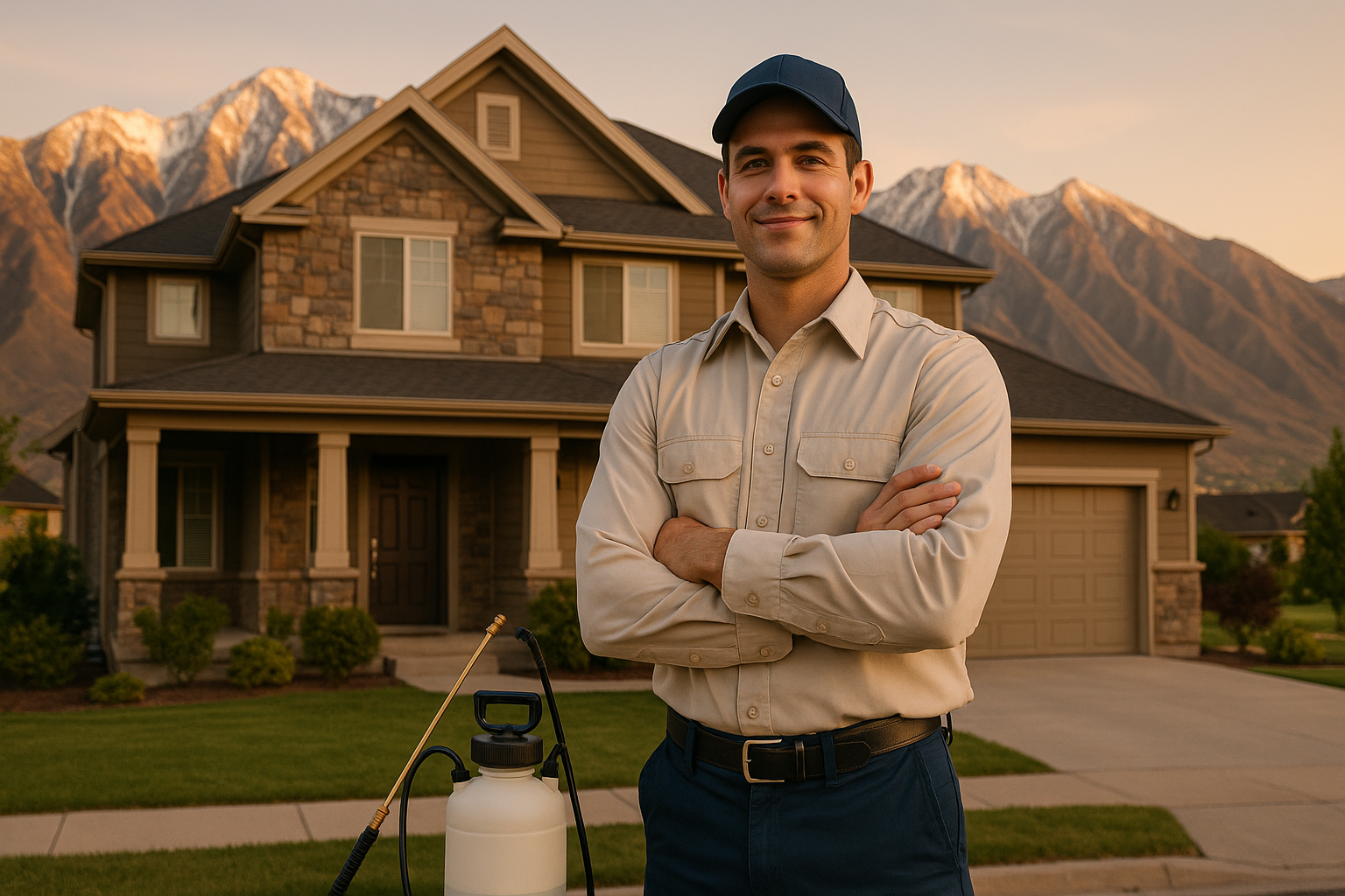 Timberline pest control technician at a Utah home